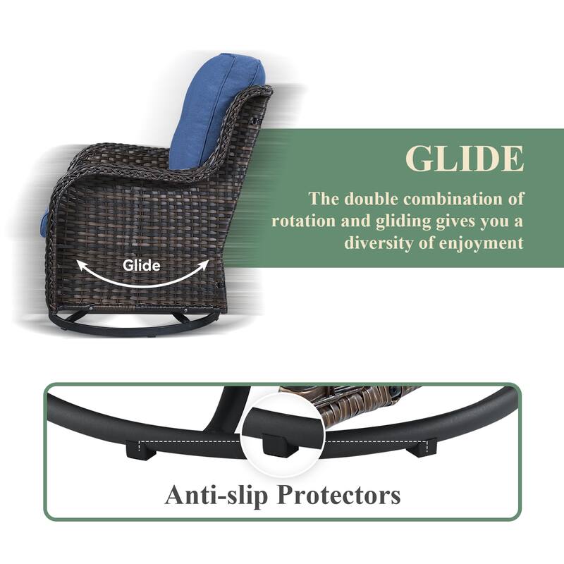 Gymojoy 4 Pieces Outdoor Wicker Swivel Glider Chairs