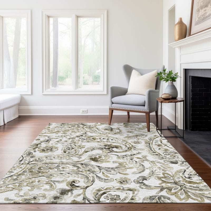 Machine Washable Indoor/ Outdoor Chantille Traditional Scroll Rug