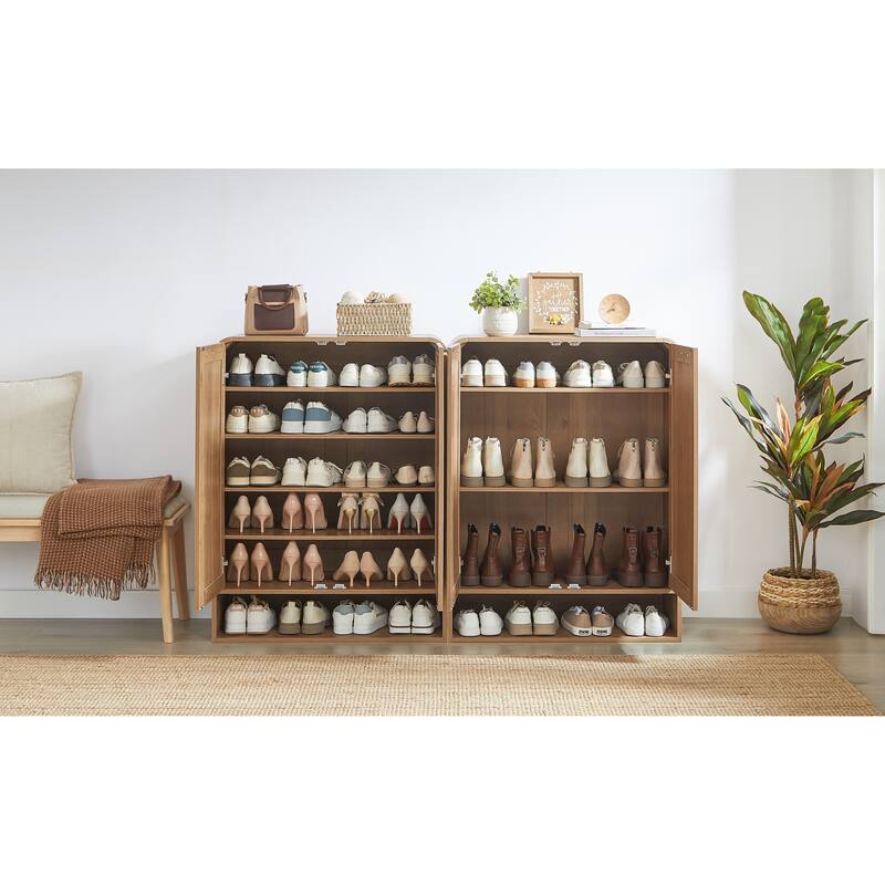 Rossetta 6-Tier Modern Classic Curved edge design shoe cabinet with handmade rattan drawers