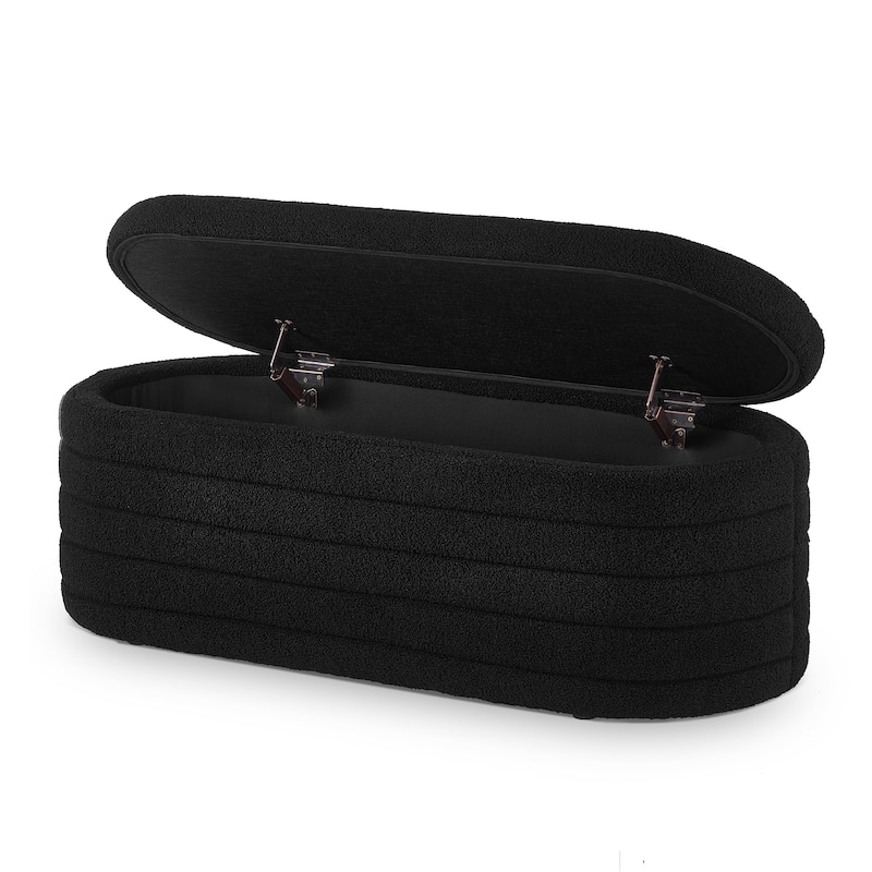 Teddy Fabric Upholstered Oval Storage Ottoman Bench, No assembly required