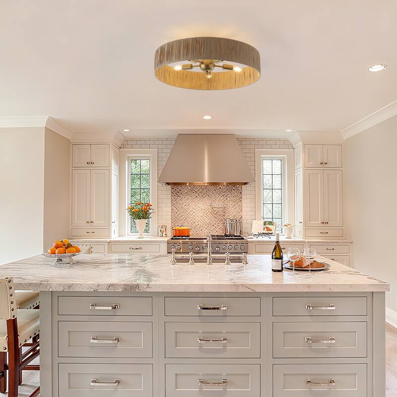 5-Light Natural Raffia Semi Flush Mount Ceiling Light- Farmhouse Rustic - 21.65"x21.65"x7.2"