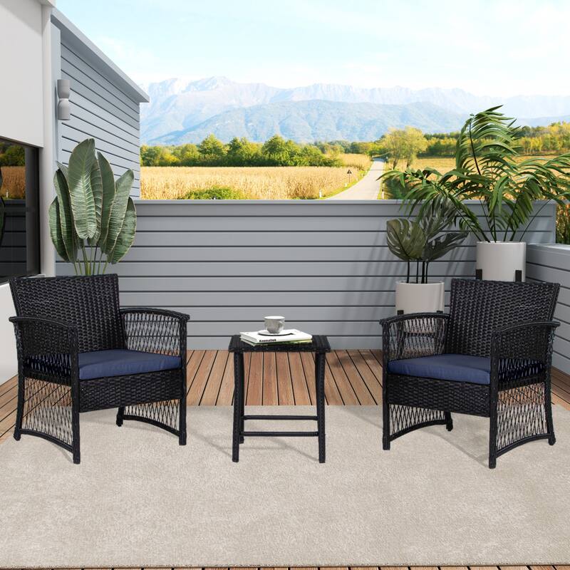 Heritage Outdoor 3-piece Wicker Bistro Patio Set - Black/Navy