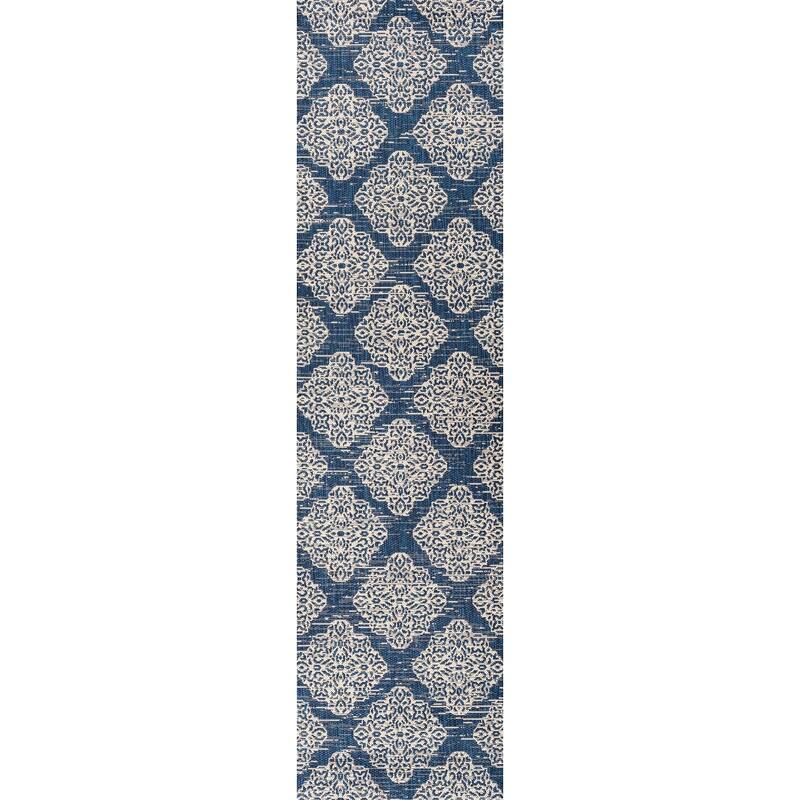 JONATHAN Y Arabesque Ornate Medallions Indoor/Outdoor Area Rug - 2 X 10 - Navy/Beige