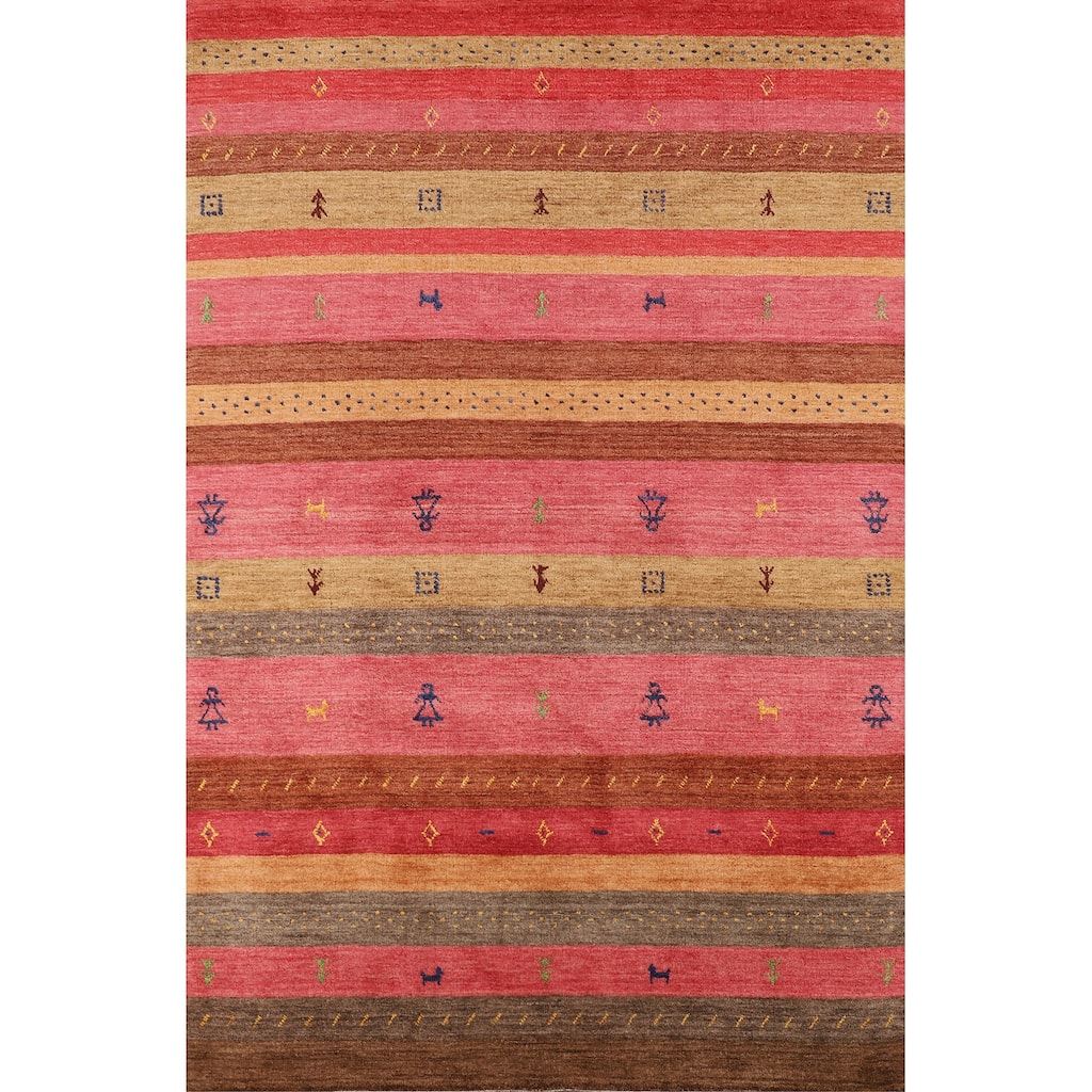 Little Animals Striped Gabbeh Indian Area Rug Hand-Knotted Wool Carpet - 5'3"x 7'10"