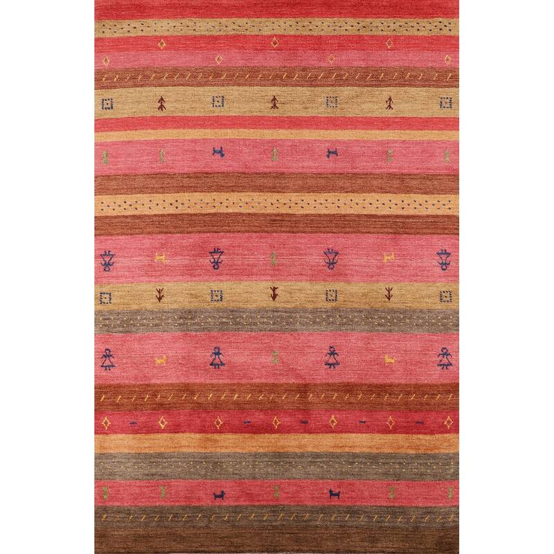 Little Animals Striped Gabbeh Indian Area Rug Hand-Knotted Wool Carpet - 5'3"x 7'10"