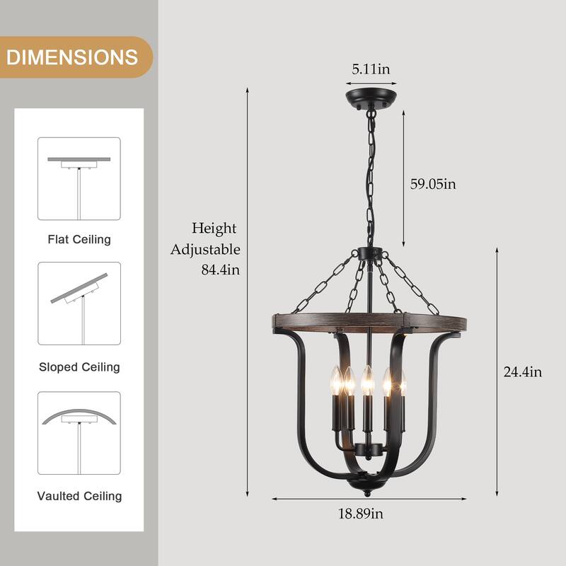 18.89-inch Elegant Farmhouse 5-Light Metal Pendant Light with Adjustable Height