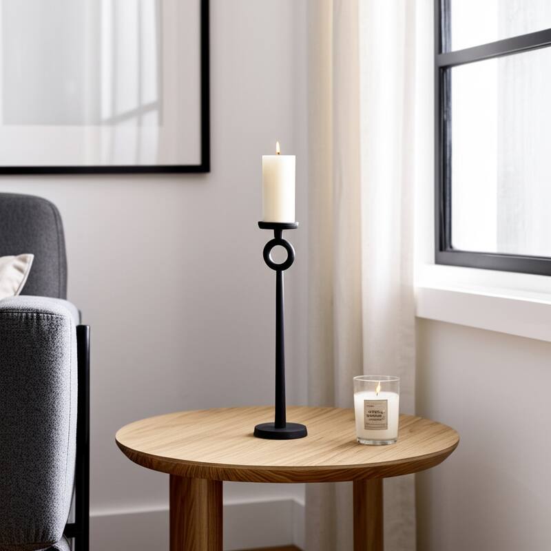 Metal Candle Holder - Contemporary Black Aluminum Narrow Candle Holder for Home or Office Decor