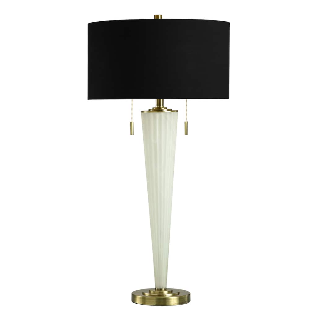 Frosted Funnel Table Lamp - White Ribbed Glass and Brushed Brass - Black Shade