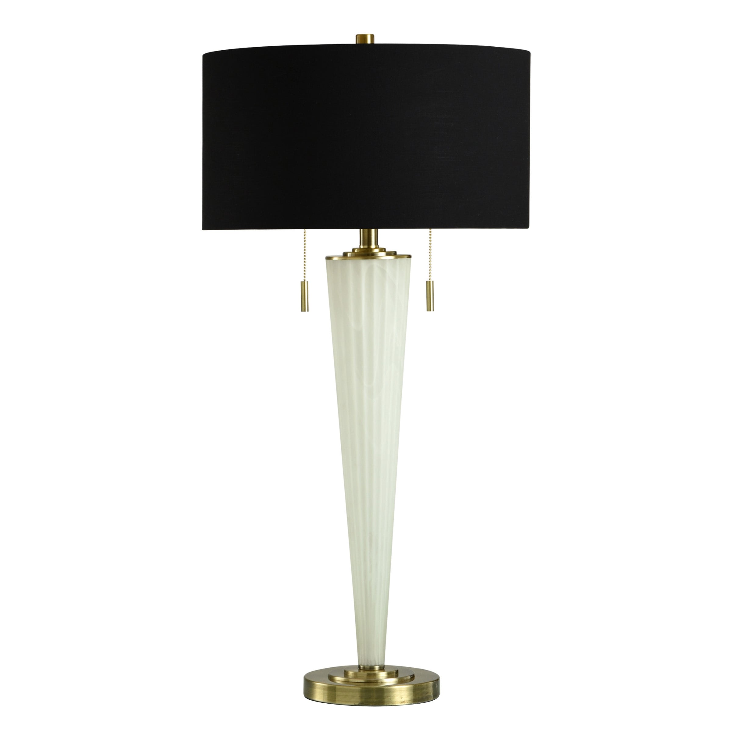 Frosted Funnel Table Lamp - White Ribbed Glass and Brushed Brass - Black Shade