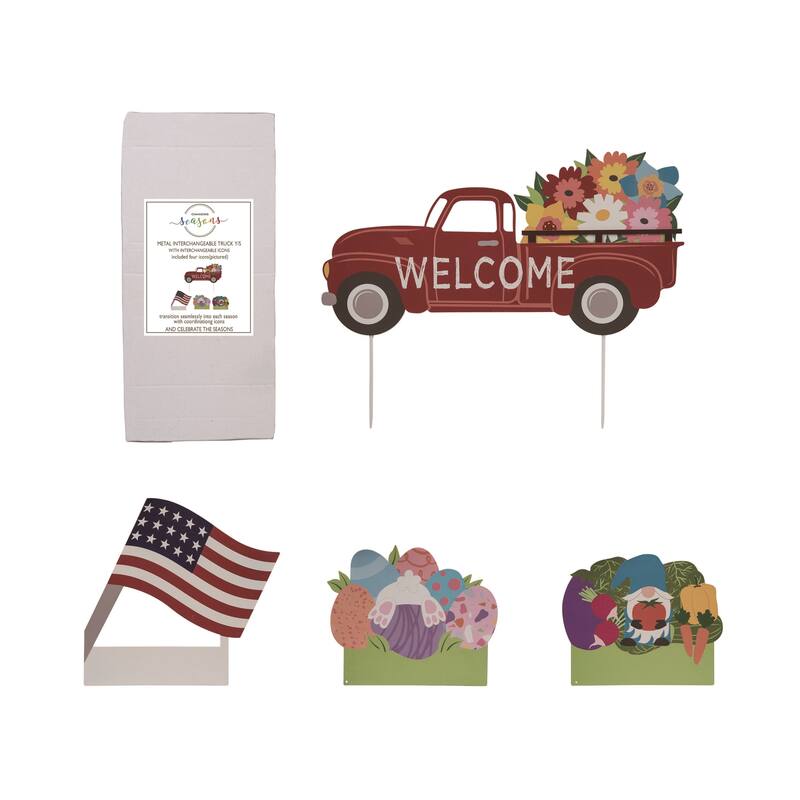 Transpac Metal 22.75" Multicolor Spring Interchangeable Truck Yardstake Set of 5