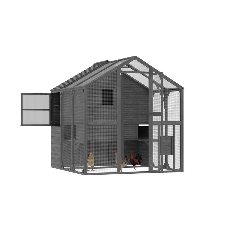 Multi-Functional Wood Chicken Coop Hen House or Cat Cage with Wire Mesh Run