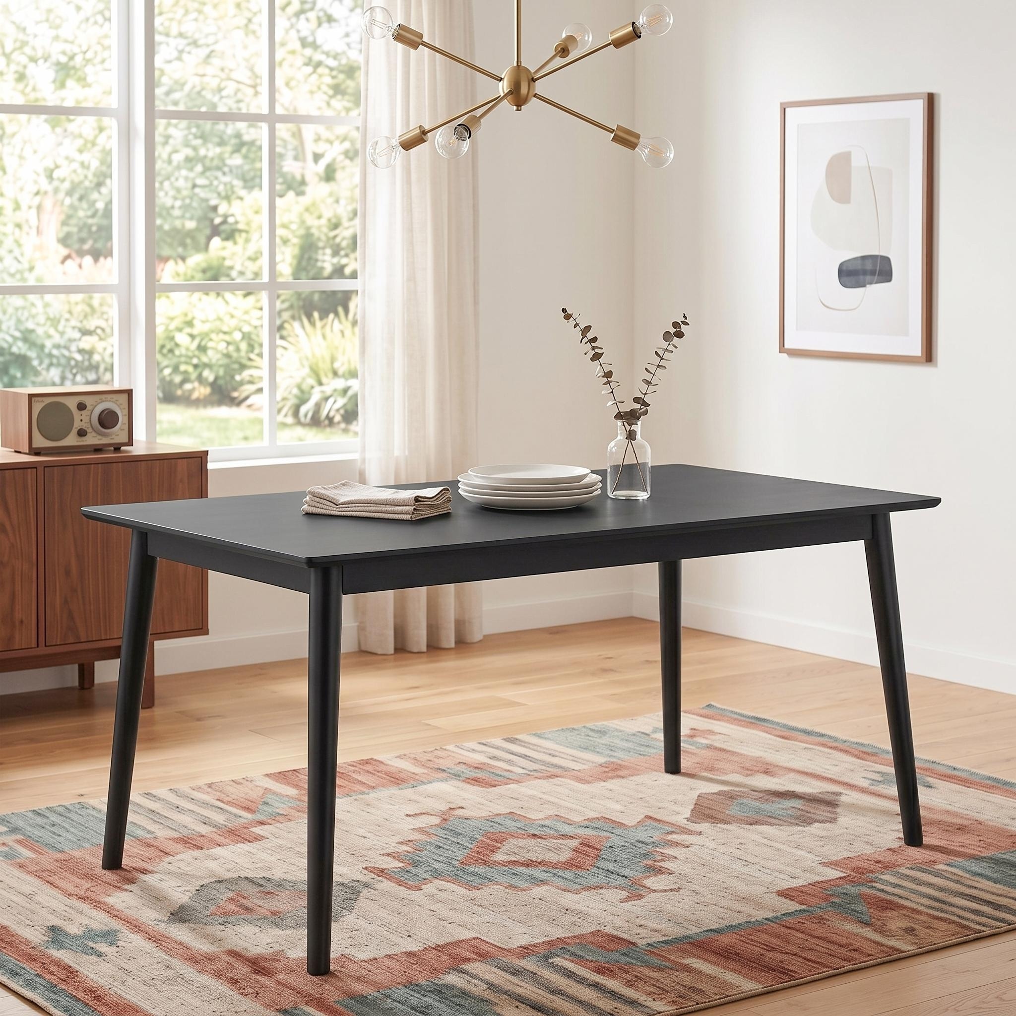 Furniture of America Olivea Mid-Century Modern 60-inch Black Wood Dining Table