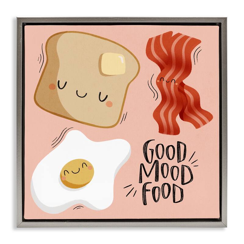 Stupell Good Mood Food Breakfast Framed Floater Canvas Wall Art Design By Sarah Hickman - 18 x 18 - Grey
