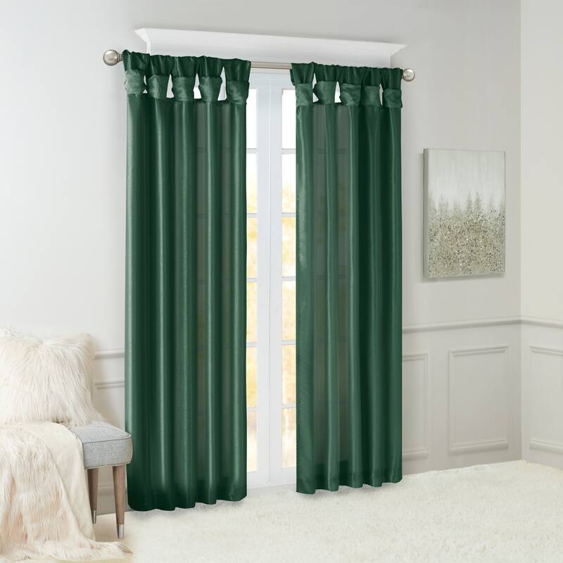 Twist Tab Lined Window Curtain Panel Green