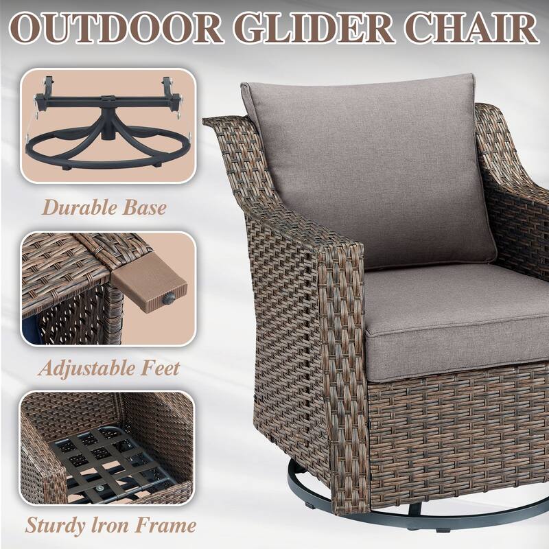 3-Piece Wicker Outdoor Swivel Chair with Table