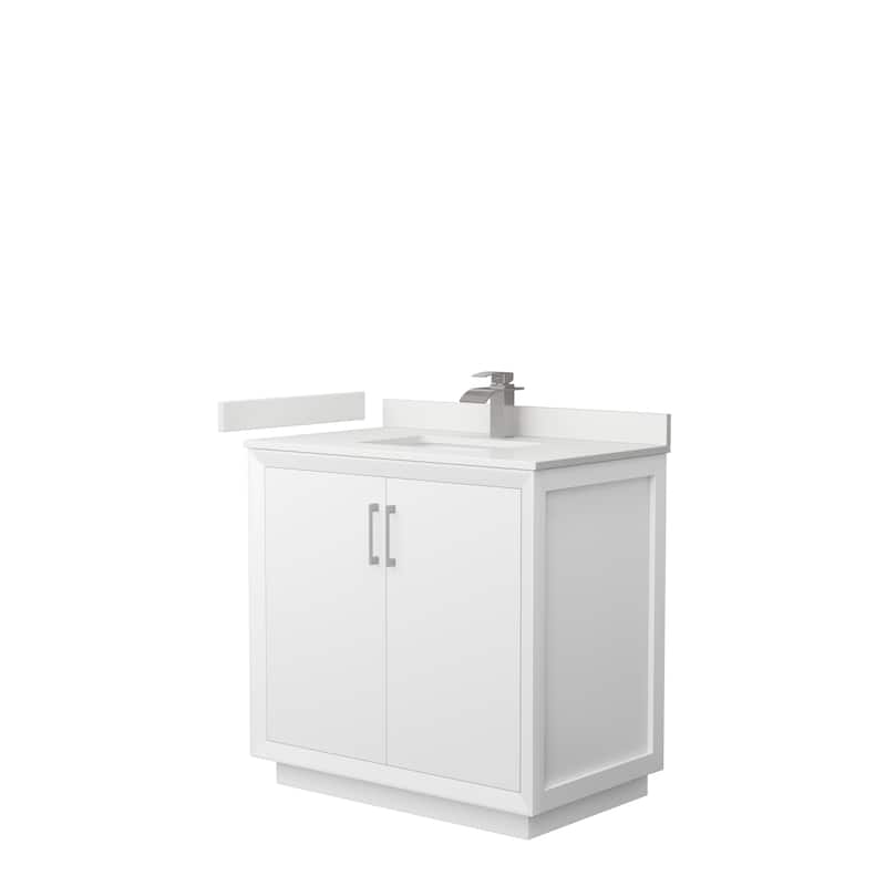 Strada 36-inch Single Vanity, Quartz Top - White, Nickel Trim, White Quartz Top