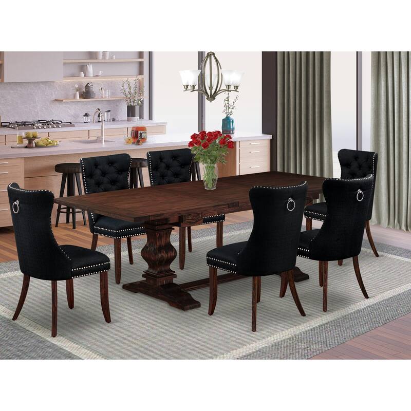 East West Furniture Dining Set- a Wooden Table with Removable Leaf and Dining Chairs, Distressed Jacobean(Pieces Options) - LADA7-07-T24