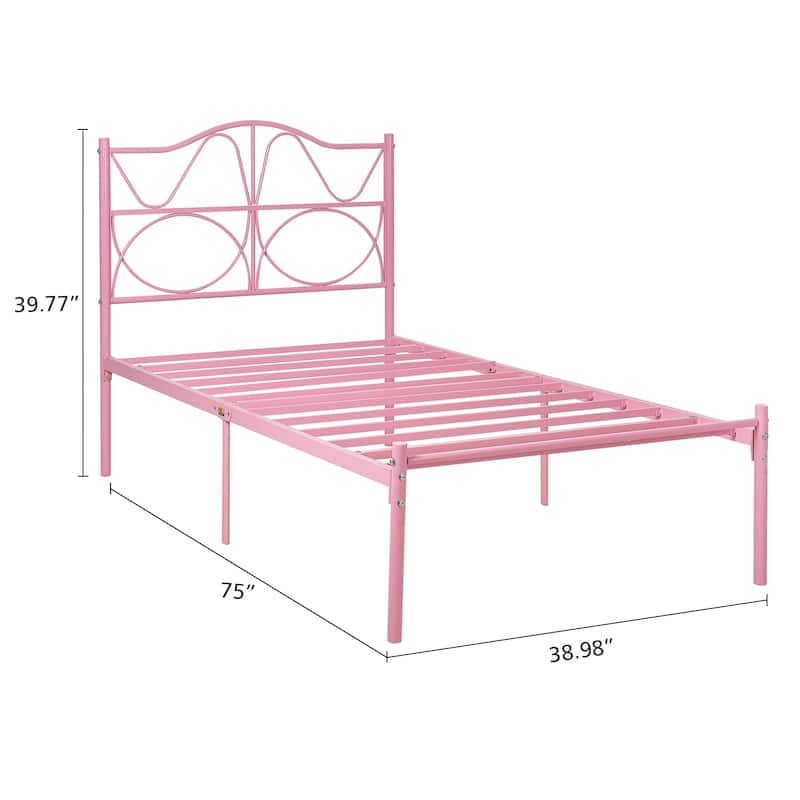 VECELO Metal Platform Bed Frame with Curved Headboard and Under-Bed Storage-No Box Spring Needed, Twin/Full/Queen Size