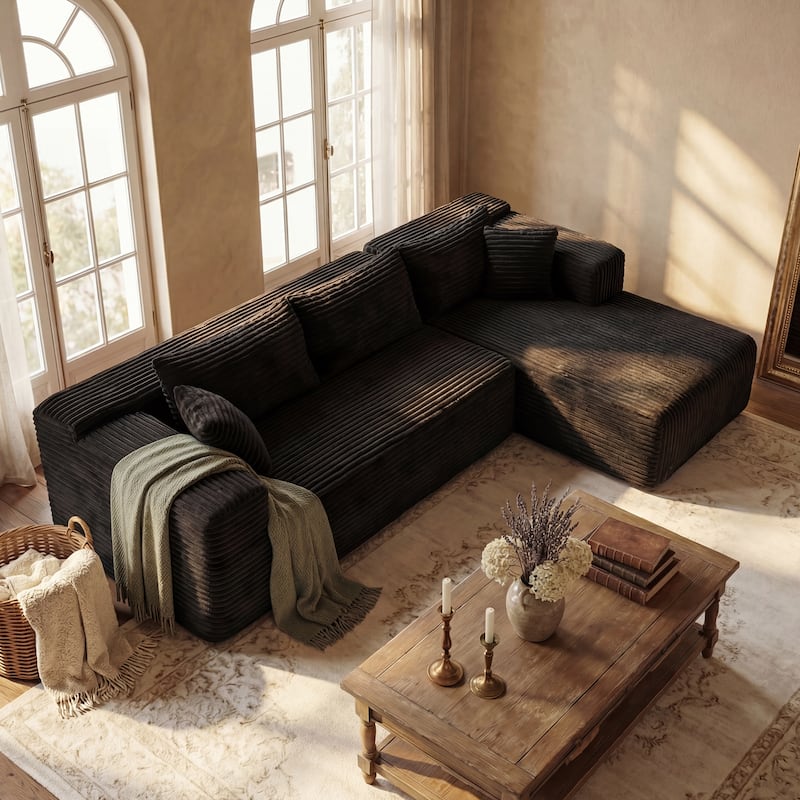 Black L-Shaped Compressed Foam Sofa – Ready-to-Use Sectional Couch with Chaise