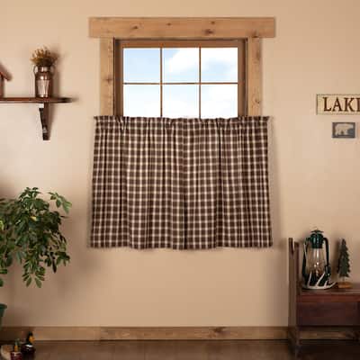 Brown Rustic Kitchen Curtains VHC Rory Tier Pair Rod Pocket Cotton Plaid