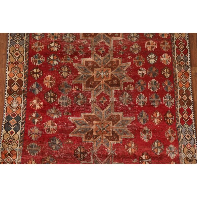 Geometric Shiraz Persian Antique Runner Rug Hand-knotted Wool Carpet - 4'4"x 8'8"