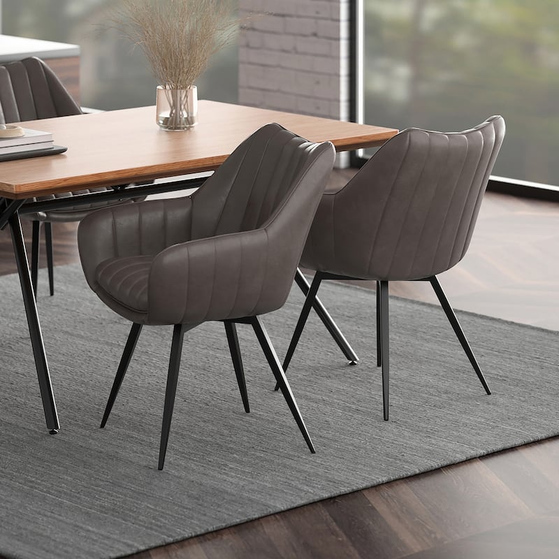 Modern Swivel Faux Leather & Metal Dining Chair, Set of 2
