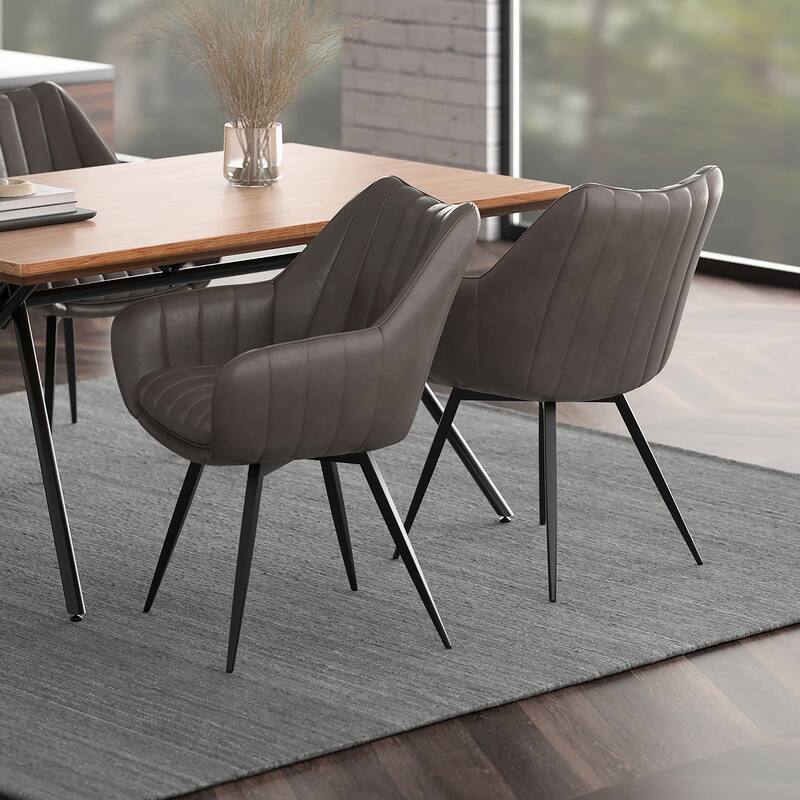 Modern Faux Leather & Metal Swivel Dining & Accent Chair