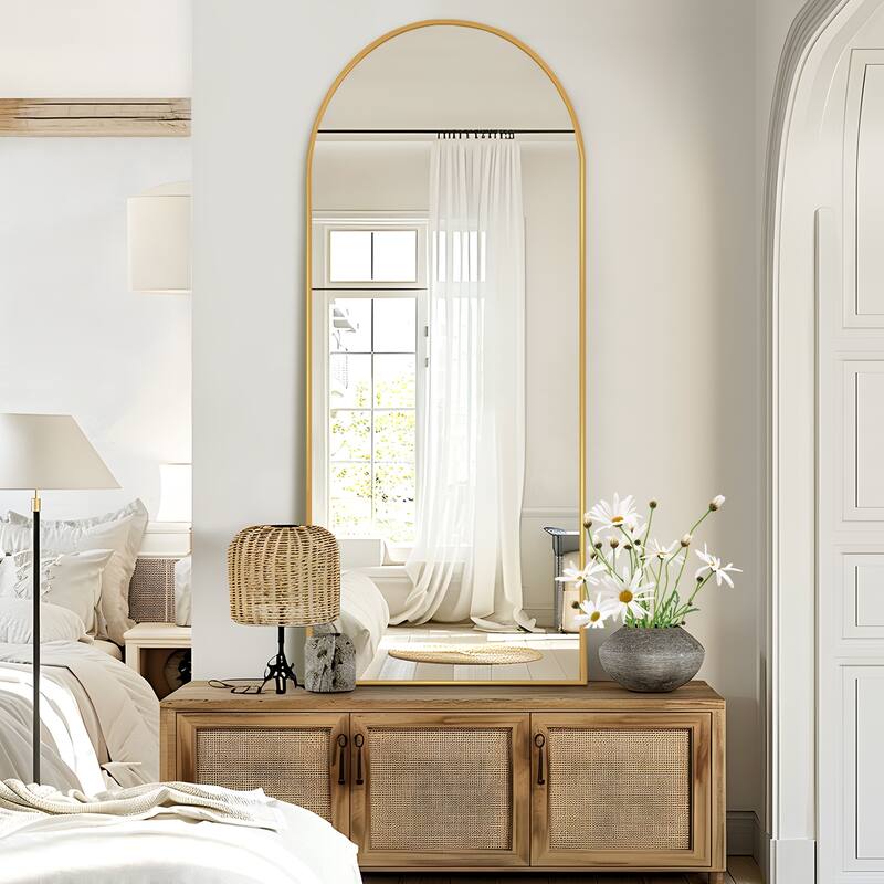 Full Length Mirror with Stand Arched Full Body Mirror Aluminum Frame Floor Freestanding Hanging Leaning Mounted