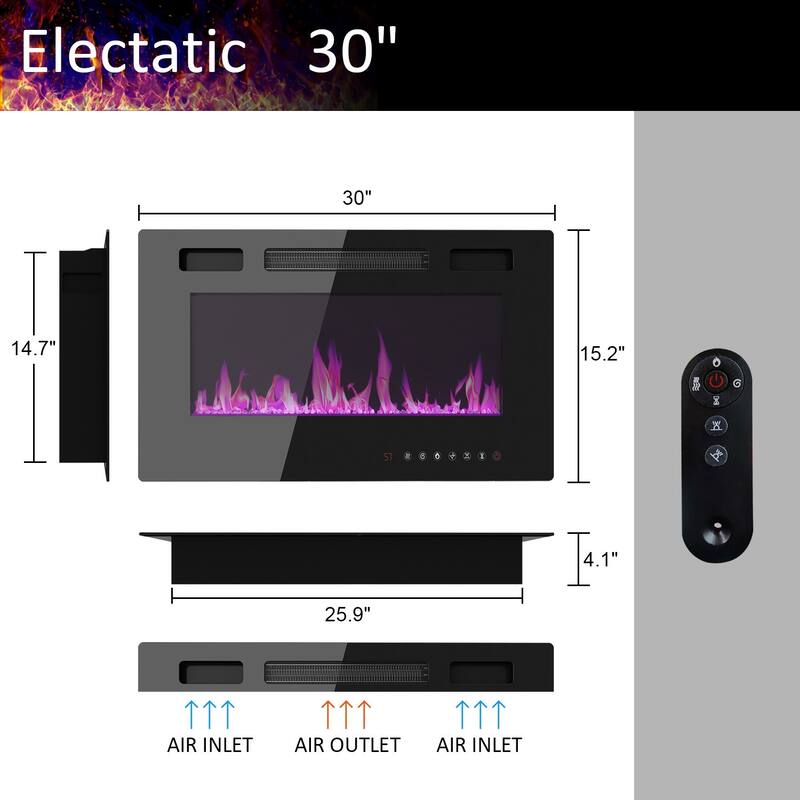 High-Gloss Electric Fireplace TV Stand LED Color ModesRemote Control