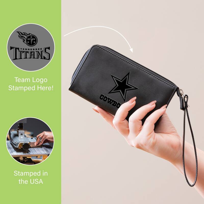 Black Hybrid Leather Cell Phone Wristlet Wallet, Tennessee Titans - 4" x 7"