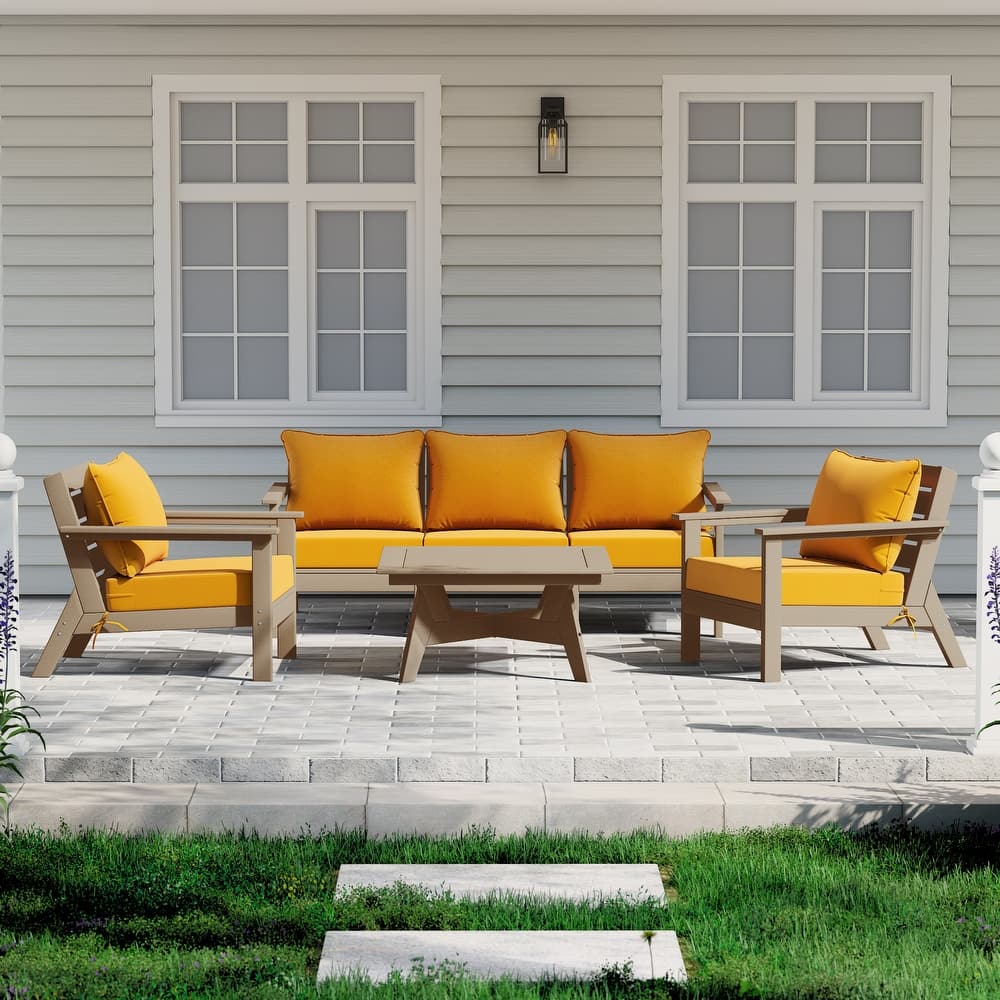 Birchwood All Weather HDPE Outdoor Patio Weathered Wood Deep Conversation Set (6-Piece Set)