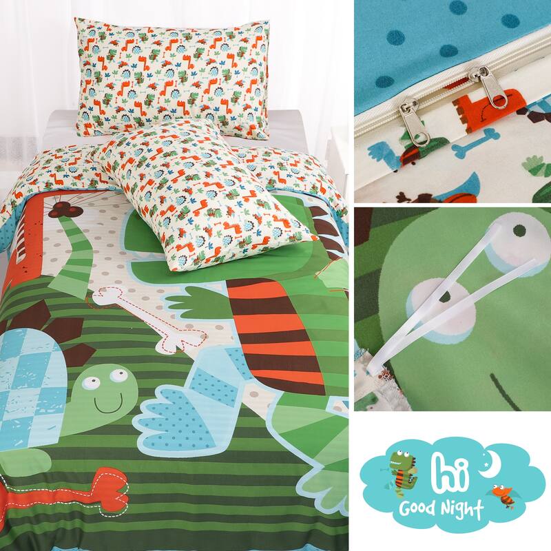 3 Piece Bedding Set Soft Fade Wrink Big Dinosaur Print Twin