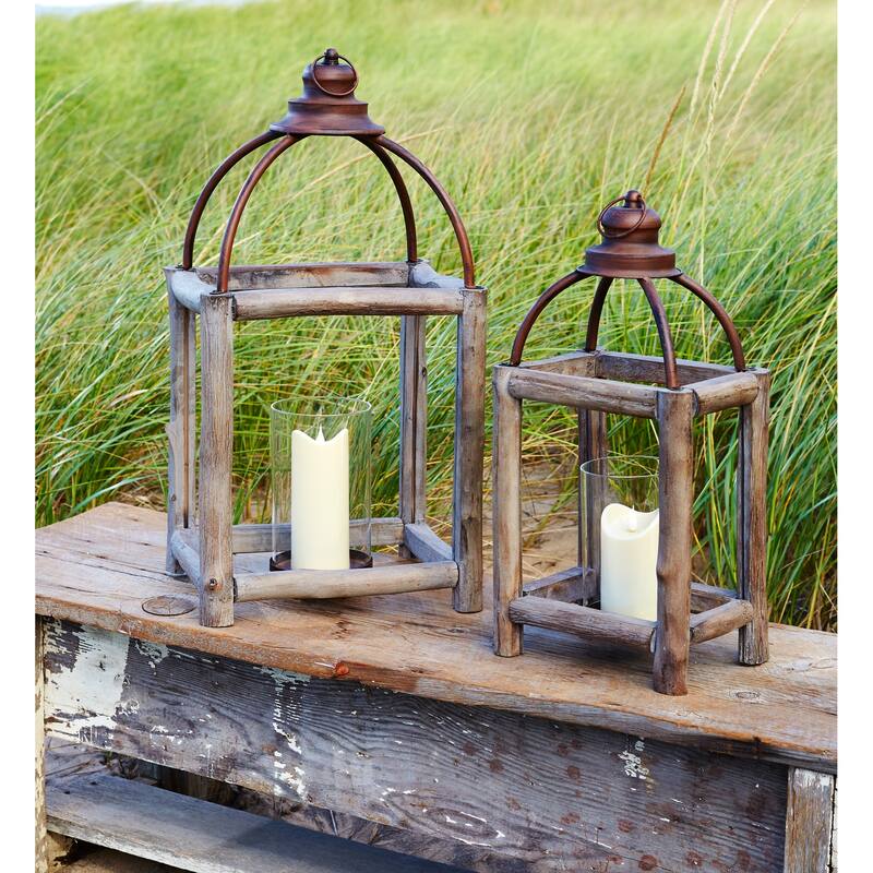 HomeRoots Set Of Two Gray Flameless Floor Lantern Candle Holder - 15