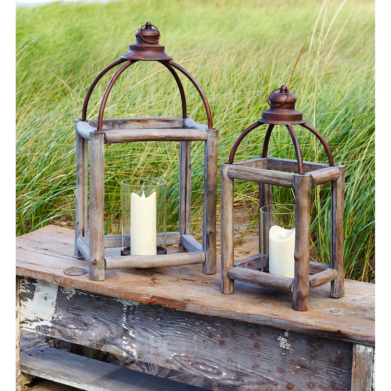 HomeRoots Set Of Two Gray Flameless Floor Lantern Candle Holder 15
