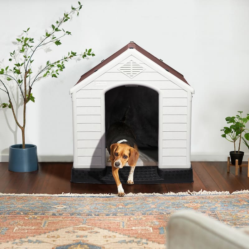 BOSSIN Insulated & Waterproof Dog House, Indoor/Outdoor Puppy Shelter with Elevated Floor & Liner for All Size Dogs