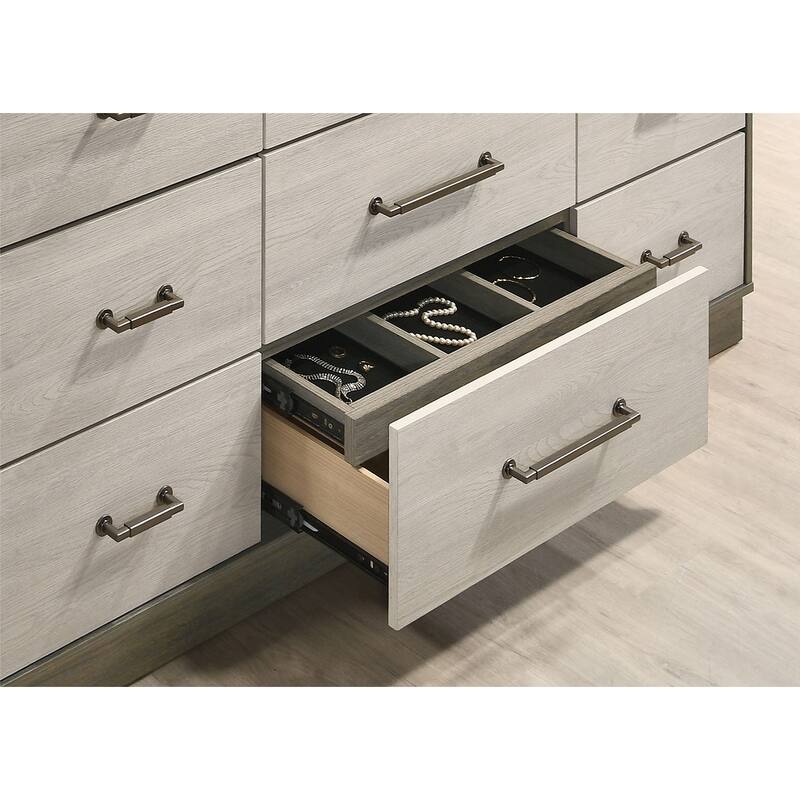 9 Drawers Wooden Dresser with Floating Base in Grey Oak