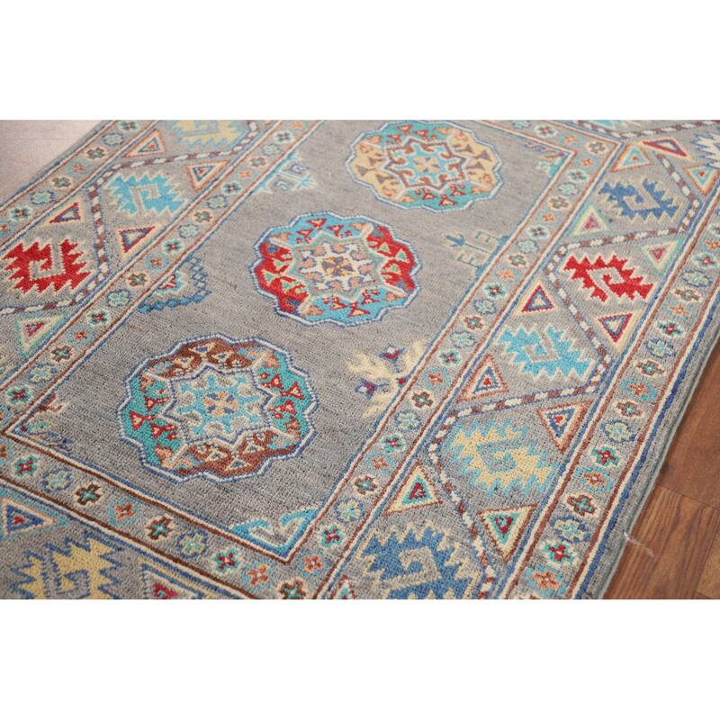 All-Over Gray Kazak Oriental Foyer Rug Hand-Knotted Wool Carpet - 2'8" x 4'1"