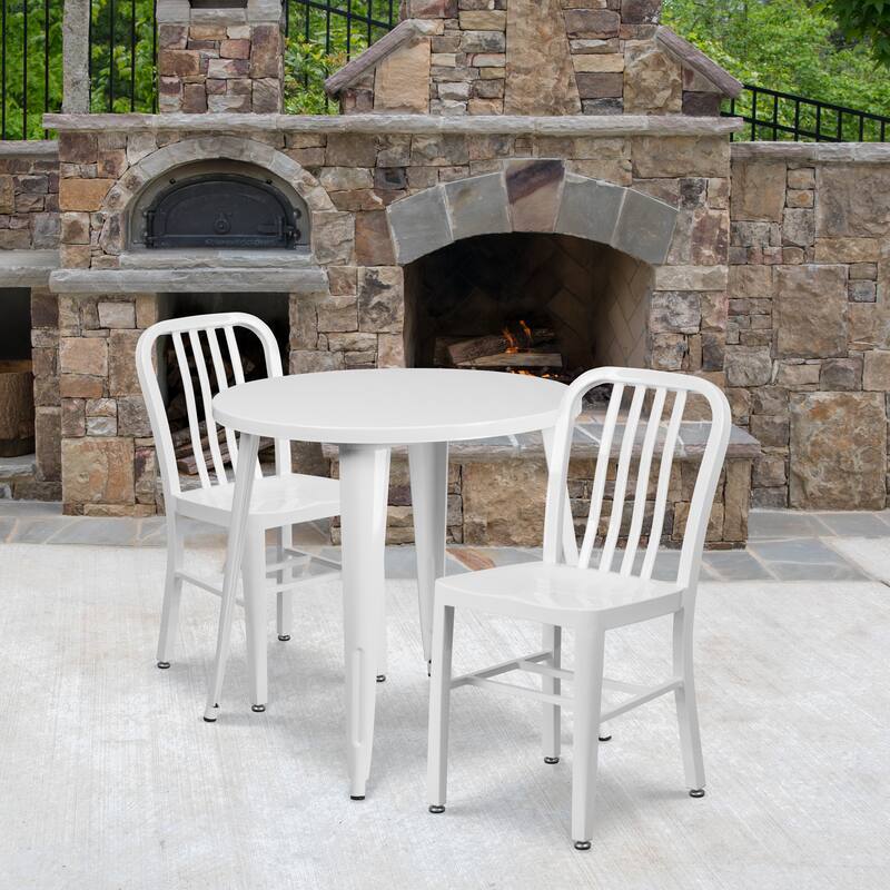 30-inch Round Indoor/ Outdoor 3-piece Metal Table and Chairs Set - White