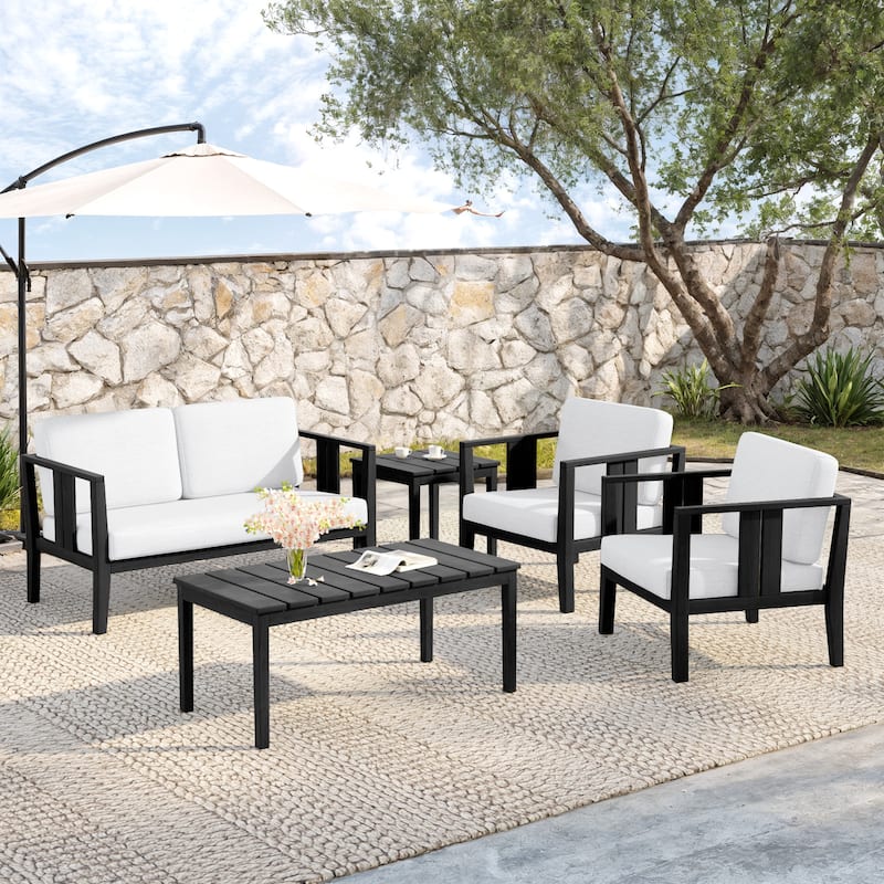 5-Piece Teak Wood Outdoor Conversation Set