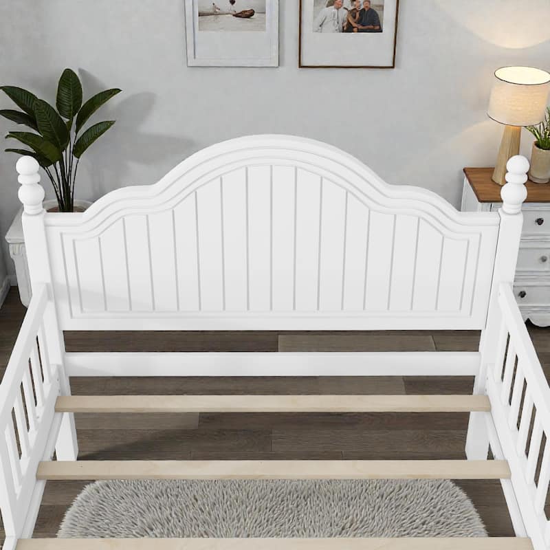 Kids Wooden Platform Bed with Safety Guardrails, Low Profile Bed with Headboard and Footboard