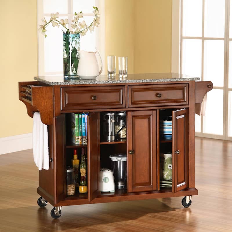 Crosley Full Size Granite Top Kitchen Cart in Cherry - 18"d x 51.5"w x 36"h