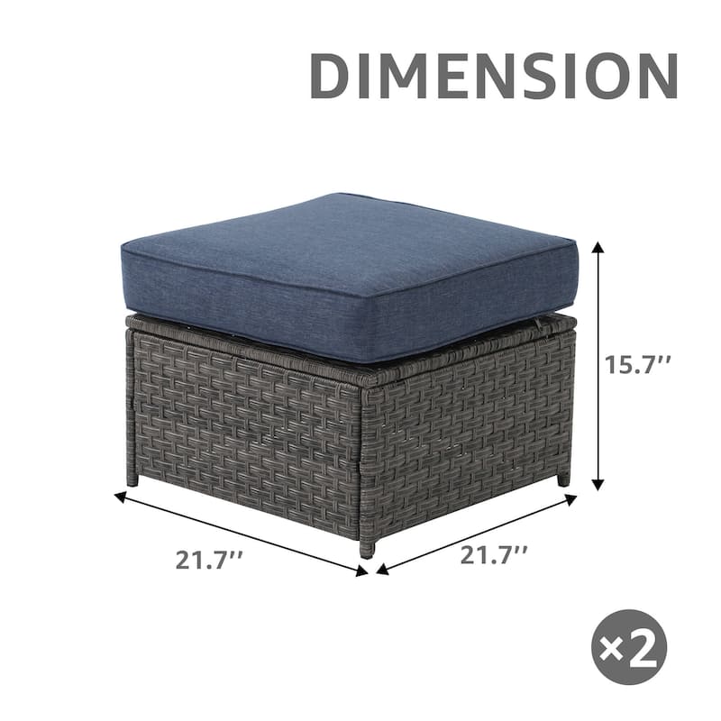 Patio 2 pieces Wicker Cushioned Ottoman
