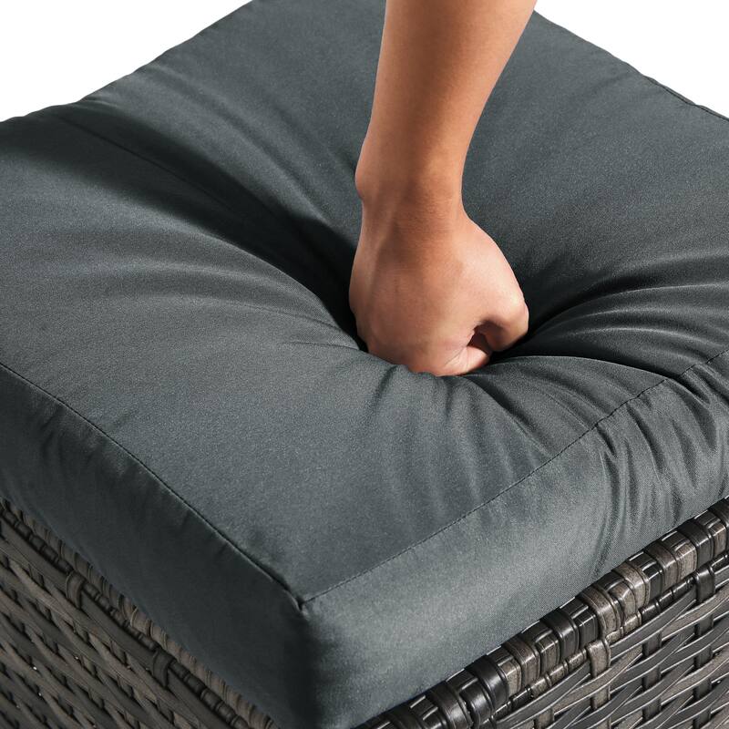 Outdoor Patio PE Wicker Ottoman with Cushion Set of 2