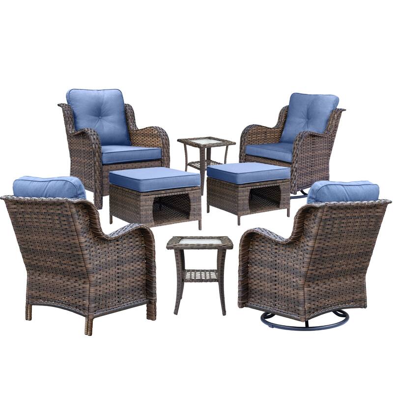 High Back Brown Wicker Outdoor Patio Furniture Sets with Swivel Chairs