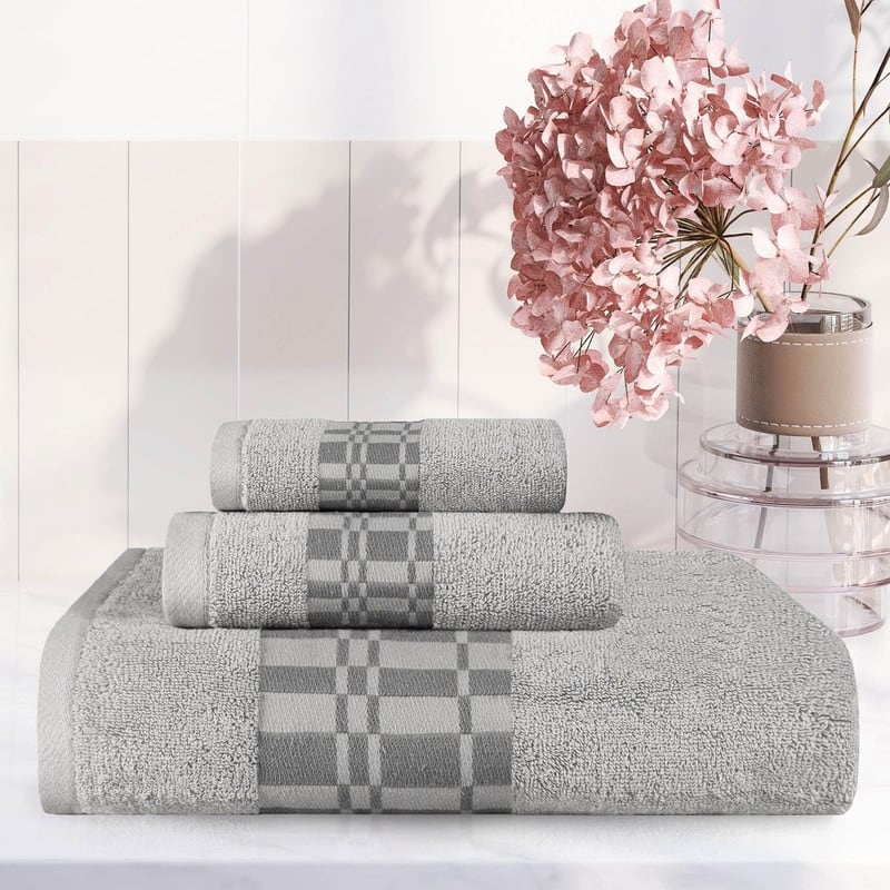 Superior Larissa Cotton Embroidered Geometric Border 3-Piece Towel Set
