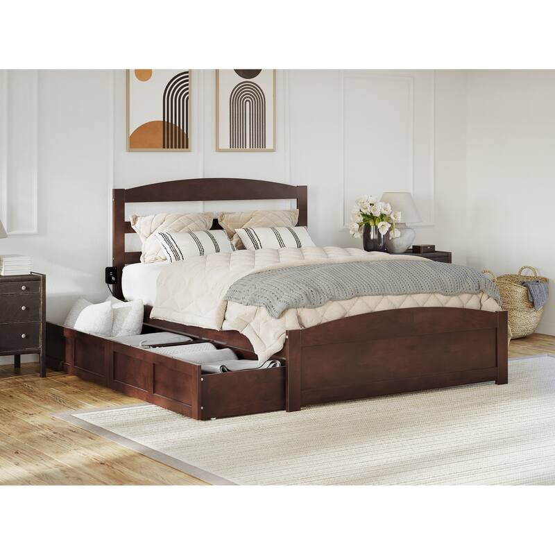 Warren Platform Bed with Footboard and 2 Storage Drawers - Walnut - Queen