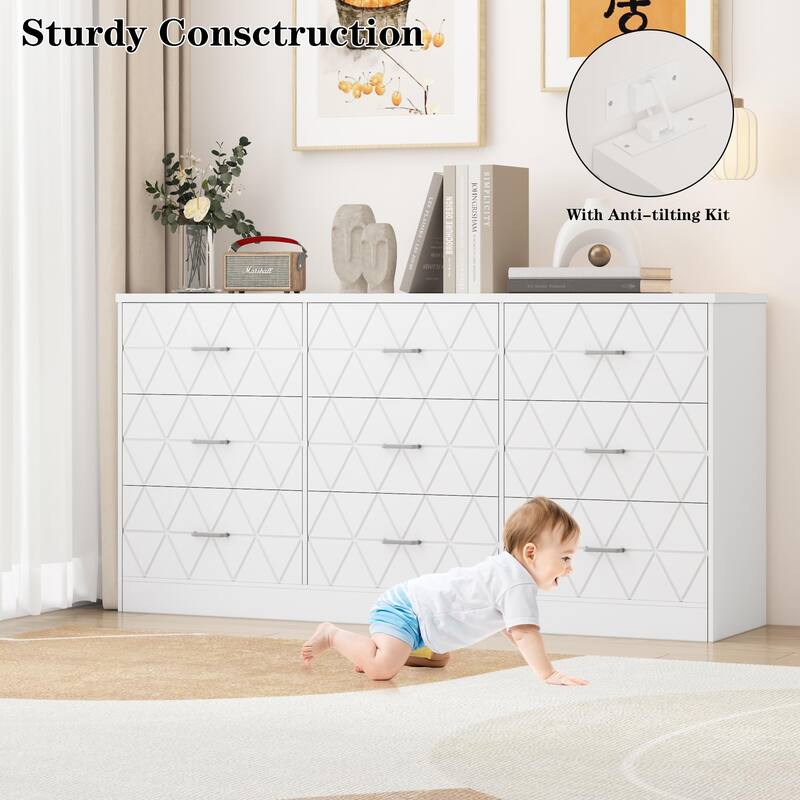 Modern 9-Drawer Dresser with Built-In Power Outlet, Large Storage Chest for Bedroom, Closet