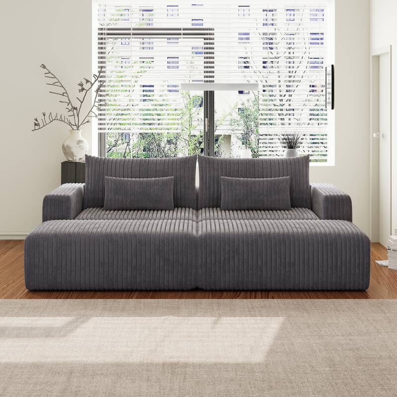 102" Corduroy Cloud Sofa Oversized Modular Sleeper Sofa for Livingroom Plush Sectional Loveseat with 2 Removable Footstool