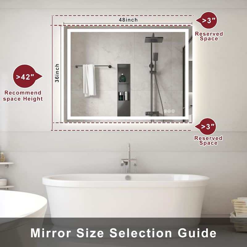 Extra Large LED Bathroom Mirror Anti-Fog Tempered Wall Vanity Mirror with Double Light Strip, Dimmable, UL-Listed