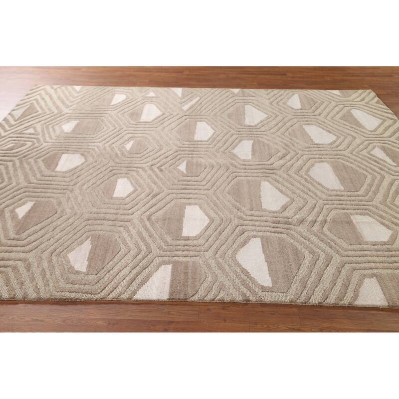 All-Over Modern Area Rug Handmade Wool Carpet - 8'1"x 9'8"